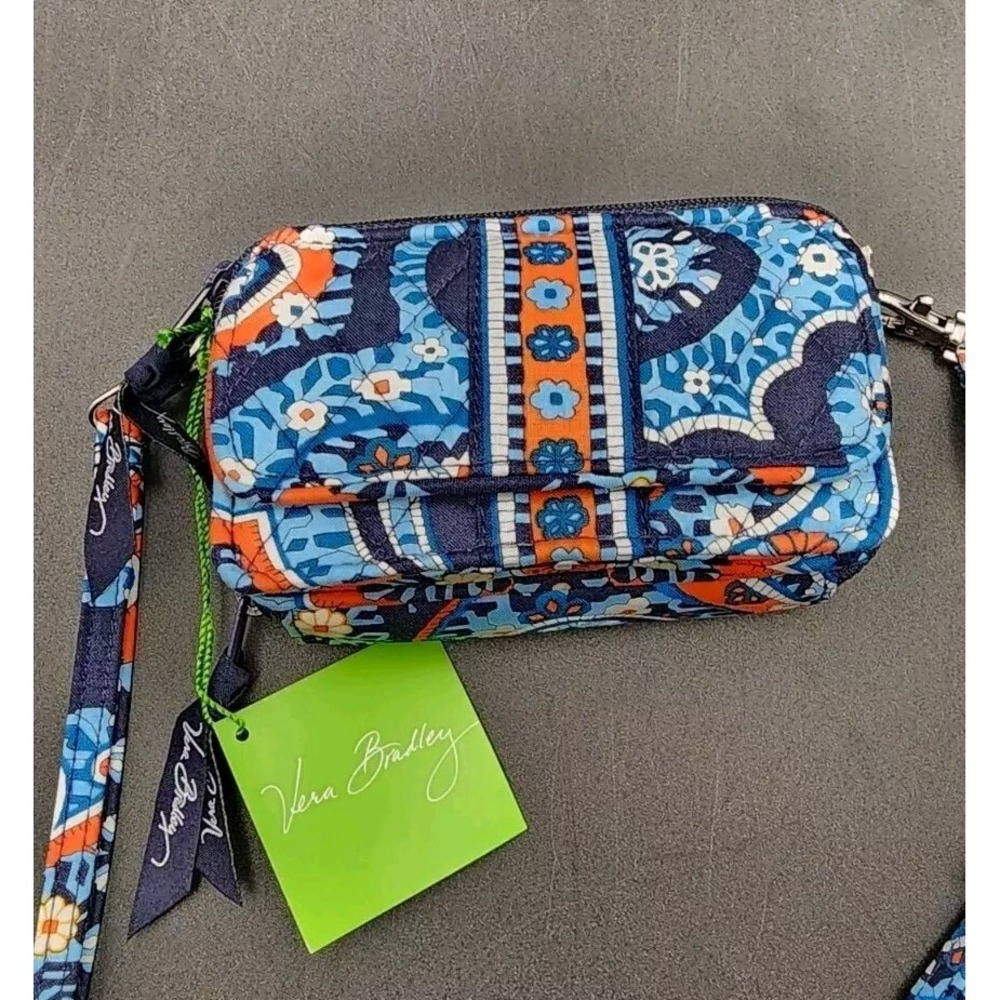 Vera Bradley Retired Design Marrakesh‎ Wristlet Crossbody Navy Blue Orange NWT